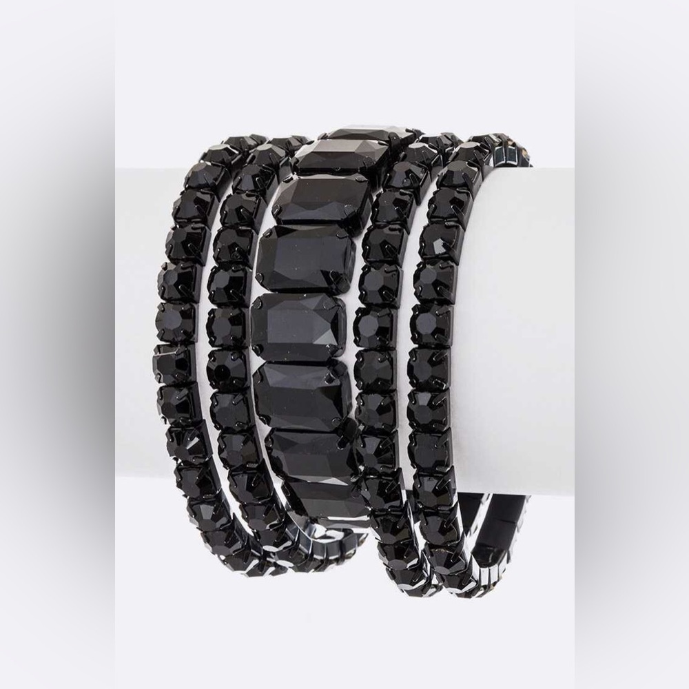 5PCS Black Emerald Cut Round Stone Stretch Evening Bracelets